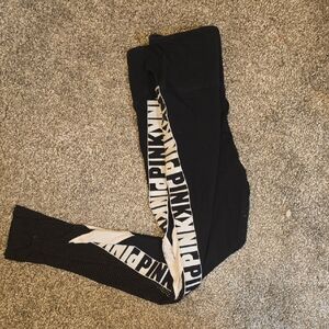 PINK Victoria's Secret Black Leggings with White Logo